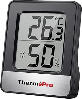 ThermoPro TP49 cyfrowy mini termometr z funkcją higrometru, pomiar temperatury i wilgotności powietrza w pomieszczeniu ze wskaźnikiem smiley do kontroli klimatu w pomieszczeniu, czarny