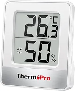 ThermoPro TP49 cyfrowy mini termometr z funkcją higrometru, pomiar temperatury i wilgotności powietrza w pomieszczeniu ze wskaźnikiem smiley do kontroli klimatu w pomieszczeniu, biały