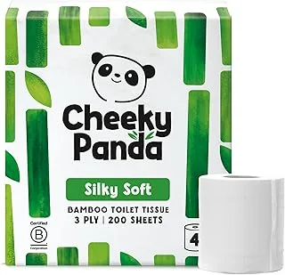 The Cheeky Panda Bambusowy papier toaletowy, 3-warstwowy, 4 rolki x 200 arkuszy, papier toaletowy, pakowany bez plastiku, wegański