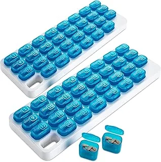MEDca Miesięczny organizer na tabletki - (2 sztuki) 31-dniowy organizer na tabletki z dużymi wyjmowanymi kapsułkami na leki, przenośne pudełko na tabletki i uchwyt na codzienne leki i witaminy w