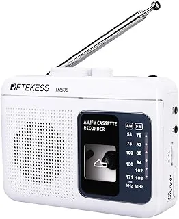 Retekess TR606 Przenośny Odtwarzacz Kaset i Magnetofon, Małe radio FM AM,Gniazdo Słuchawkowe 3,5 mm, Szybkie Przewijanie do Przodu i do Tyłu (Biały)