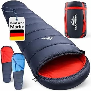 MOUNTREX® śpiwór, ciepły i lekki (1500 g) – śpiwór na 3-4 pory roku, śpiwór typu mumia (205 x 80 cm) na kemping, podróże, dla dorosłych, kompaktowy rozmiar po spakowaniu (36 x 20 cm), możliwość łączenia (prawy)