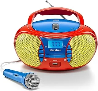 Karcher RR 5026 przenośne radio CD – kolorowe boombox dla dzieci z odtwarzaczem CD, radiem FM, USB i mikrofonem – zasilanie bateryjne/zasilanie sieciowe