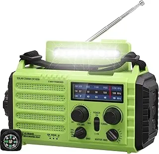 AM/FM/SW radio budowlane AM/FM/SW, przenośne 5-drożne radio pogodowe z panelem solarnym, dynamo, korbą ręczną, Power Bank, światło kempingowe LED, alarm SOS, kompas, złącze USB do ładowania telefonu komórkowego w sytuacjach awaryjnych