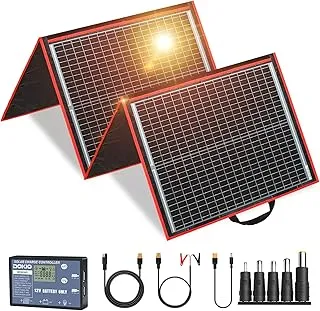 DOKIO 160 W 18 V moduł solarny monokrystaliczny, przenośny, składany panel słoneczny + kontroler solarny (wyświetlacz LCD + 2 wyjścia USB)