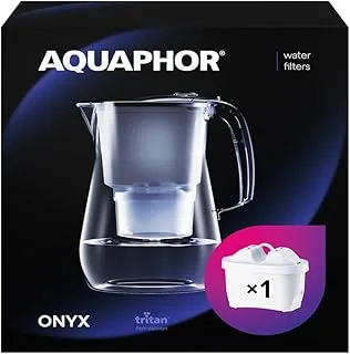 AQUAPHOR Filtr do wody onyks czarny z 1 filtrem MaxFOR+ I 4,2 l filtr do wody o wyglądzie szkła do I karafki I redukuje wapno i chlor, idealny dla rodziny, jakość premium, stylowy pojemnik