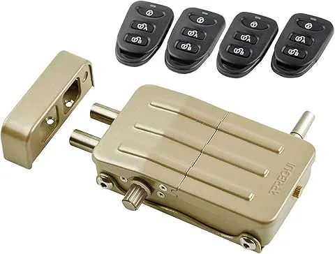 ARREGUI CI10D niewidoczny zamek zabezpieczający do drzwi z 4 pilotami | antywłamaniowy | anty-dzikie zasiedlenie | elektroniczny zamek do drzwi | zamek bezprzewodowy | rygiel wewnętrzny | złoty