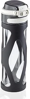 Leifheit Szklana butelka Flip 600 ml, 100% szczelna butelka sportowa, praktyczne otwieranie jedną ręką, butelka do picia z filtrem do użytku na owoce