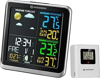 Bresser 7007201 radiowa stacja pogodowa z czujnikiem zewnętrznym ClimaTemp TB stacja pogodowa z kolorowym wyświetlaczem LCD i dwoma czasami budzenia, czarna/szara