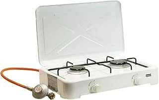 RSonic Przenośna kuchenka kempingowa | kuchenka gazowa | Kuchenka stołowa z pokrywką | biała | 2,5 – 4,8 kW | (2-palnik)