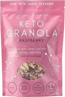 Keto Hana Raspberry Keto Granola Keto Dieta wegańska dieta bez zbóż, na bazie roślin bez rafinowanych cukrów bez glutenu 2 g węglowodanów netto płatki śniadaniowe – 300 gr/0,6 funta