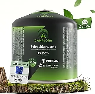 CAMPLORA 2 x 500 g kartusze gazowe z zaworem śrubowym, gaz propan i butan, kartusz gazowy z gwintem do kuchenki kempingowej i grilla EN417, zawór śrubowy, butla gazowa, kartusz gazowy
