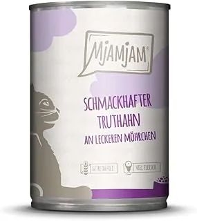 MjAMjAM - Mokra karma premium dla kotów – smaczny indyk na pysznych marchewkach, 6 sztuk (6 x 400 g), bez zbóż, z bardzo dużą ilością mięsa