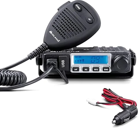 Midland M-MINI USB C1262.04, CB Radio Multistandard Mini CB Radio z Gniazdem USB - 40 AM/FM Kanałów, Multiband, Podwójny Squelch Mode, Wyjmowany Mikrofon - Łatwa Instalacja