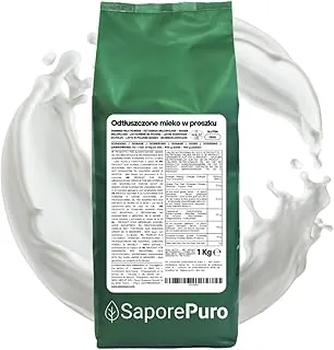 SaporePuro Odtłuszczone Mleko w Proszku 1 kg – Mleko do Spożycia przez Ludzi | Wysoka Rozpuszczalność | Idealne do Ciast, Chleba i Lodów | Zastosowanie Profesjonalne i Przemysłowe | Bezglutenowe