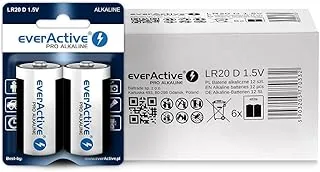 everActive Baterie D, 12 sztuk, alkaliczne, mono LR20 R20 1,5 V, najwyższa wydajność, 10 lat trwałości, 12 sztuk – 6 blistrów