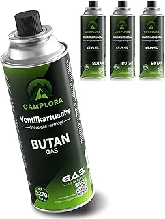 CAMPLORA 4 x 227 g butanowe kartusze gazowe z zaworem MSF-1a do grilla, kuchenki kempingowej, ogrzewania gazowego, kuchenki gazowej, kartuszy gazowych 227 g, butla gazowa z butanem