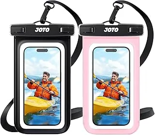 JOTO 2-pak wodoodpornych etui na telefon, IPX8 podwodna sucha torba rękaw do iPhone 15 14 13 12 Plus Pro Max 11 Xs Max XR X 8 7, Galaxy S23 S22 S22+ S21 FE, do 7" - czarny/różowy