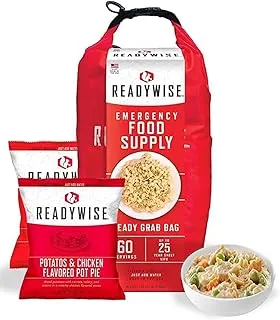 ReadyWise, 60 porcji, śniadanie, obiad i kolacja, sucha torba Grab & Go, liofilizowane, do 25 lat trwałości, żywność awaryjna