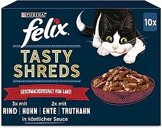 FELIX Tasty Shreds karma dla kotów mokra w sosie, różnorodność smaków, opakowanie 6 sztuk (6 x 10 x 80 g)