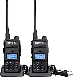 Retevis RT85 Walkie Talkie Dalekiego Zasięgu, UHF VHF Krótkofalówka Dual Band, 200 Kanałów DTMF FM, 1400mAh Akumulator Walkie Talkie do Polowania, Pieszych Wędrówek (Czarny, 2 Szt)