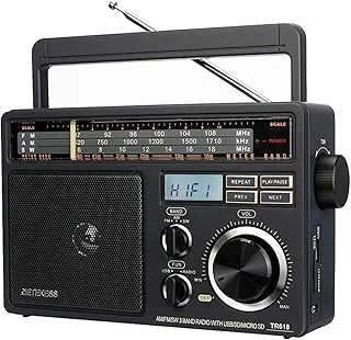 Retekess TR618 Przenośne radio FM AM SW, analogowe radio krótkofalowe, obsługa USB, karta SD/TF, z gniazdem słuchawkowym, zasilaniem sieciowym lub akumulatorem dla osób starszych (ciemnoszary)