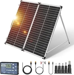 DOKIO 160W 18V Przenośny Składany Panel Słoneczny do akumulatorów 12V z regulatorem ładowania słonecznego (2 porty USB) + torba do przenoszenia
