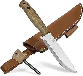 BPS Knives Adventurer - Nóż Bushcraft ze stali węglowej o stałym ostrzu ze skórzaną pochwałą i krzesiwem - Outdoor Full Tang - Noże kempingowe - Nóż survival