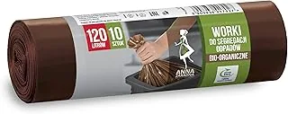 ANNA ZARADNA ekologiczne worki na śmieci do segregacji odpadów BIO, odporne na rozerwanie, 120 l, 10 sztuk, wykonane z grubej folii LDPE, kolor: brązowy