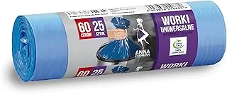 ANNA ZARADNA uniwersalne worki na śmieci, 60l, 25 sztuk, do domu i do biura z grubej folii HDLD, kolor: niebieski