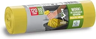 ANNA ZARADNA worki na śmieci do segregacji odpadów, metal, plastik, odporne na rozerwanie, 120 l, 10 sztuk, do domu i biura, folia pochodzącea z recyclingu surowców wtórnych, LDPE, kolor: żółty