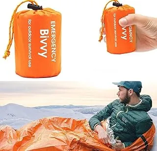 Śpiwór ratunkowy, do stosowania w sytuacjach awaryjnych, survivalowy koc ratunkowy, wodoszczelny, ciepły namiot, ultralekki, odporny na wysokie temperatury i zimno (1, Pomarańczowy)