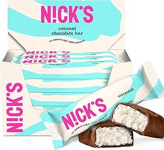 NICKS Keto Batony Coconut, Czekoladowo-kokosowy Przekąski, 175 kalorie, 2 węglowodanów netto, bez dodatku cukru, bezglutenowe, słodycze niskowęglowodanowe (15x40g)