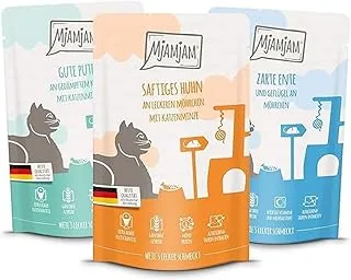 MjAMjAM - Premium mokra karma dla kotów - 4 x kurczak, 4 x kaczka i drób, 4 x indyk 12 x 125 g, opakowanie 12 szt. (12 x 125 g), bez zbóż z dodatkowym mięsem