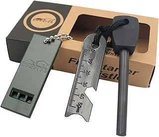 Feuerstahl Mit Handmade 7 in 1 Set Feuerstein Feuerstarter Fireflint Magnesium Feuerzeuge Mit Griff 10,000 Zündungen Raditioneller Extrem Starker Funkenflug Feuerstein Für Outdoor Survival Bushcraft