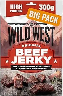 Wild West Beef Jerky, wysokobiałkowe mięso suszone, przekąska proteinowa Beef Jerky, 300 g smak oryginalny, suszona wołowina