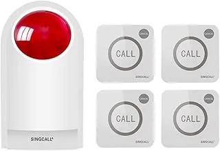 SINGCALL Syrena Stroboskopowa Alarm Głośny Zewnętrzny System Alarmowy SOS 1 Syrena, 4 Zdalny Przycisk Alarmowy, Przycisk Alarmowy do Zabezpieczenia Sklepu/Domu/Hotelu/Sklepu Jubilerskiego