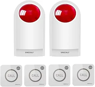 SINGCALL Syrena Stroboskopowa Przycisk Alarmu Panicznego Syrena Alarmowa z Oświetleniem dla Bezpieczeństwa domu Głośny Zewnętrzny System Alarmowy SOS 2 Czerwone Migające Syreny i 4 Przyciski Alarmowe dla Sklepu/Hotelu/Sklepu Jubilerskiego Bezpieczeństwo