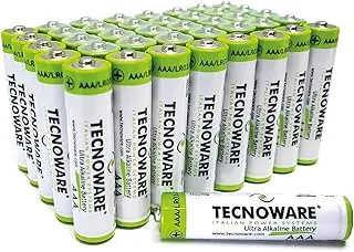 Tecnoware Power Systems Ultraalkaliczne Baterie AAA – 1.5 Volt - Opakowanie 40 sztuk, Idealny do zabawek, kontrolerów, pilotów, latarek, zegarków, konsol i innych urządzeń zasilanych bateryjnie
