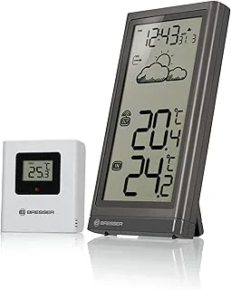 Bresser Radiowa stacja pogodowa z czujnikiem zewnętrznym Meteo Temp, termometr ze wskaźnikiem temperatury, do użytku wewnątrz i na zewnątrz, prognoza pogody, z rozkładaną podstawą i uchwytem ściennym,