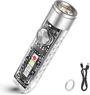 Jeebel Mini Latarka LED, Latarka Kieszonkowa 400 Lumenów Ładowania USB Latarka z Boczne Światło UV/Biały/Czerwony/Czerwony-Niebieski, EDC Magnetyczna IP65, Awaryjna Kempingowa Idea-Prezent