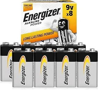 Energizer Alkaline Power bateria alkaliczna 9 V (opakowanie 8 sztuk) - do czujki dymu/dwutlenku węgla, elektroniki i dźwięku, opakowanie w 100% nadające się do recyklingu i wolne od plastiku