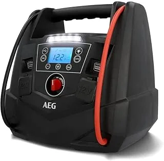 AEG Przenośna stacja energetyczna 12 V, urządzenie ułatwiające rozruch, stacja zasilająca ze sprężarką powietrza, przetwornica napięcia 220 V, gniazdko z 4 USB, kompatybilna z samochodami osobowymi,
