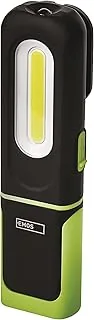 EMOS Wodoodporna LED lampa robocza, ładowalna lampa warsztatowa z wyginaną podstawą, klipsem, haczykiem i magnesem, 330 lm, zasięg światła 45 m, akumulator 1200 mAh, kabel USB, 3 tryby świecenia