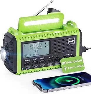 Radio korbowe DAB/FM z akumulatorem 5000 mAh, przenośne radio solarne z latarką LED i lampką do czytania, funkcją DAB+, radiem RDS, alarm awaryjny SOS na wędrówki, kemping, kemping,