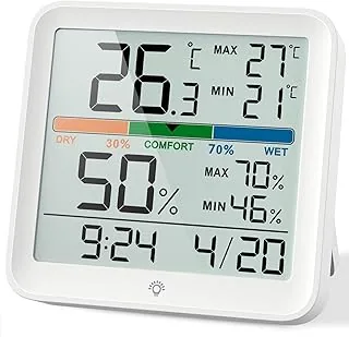 NOKLEAD Higrometr wewnętrzny cyfrowy termometr pokojowy duży ekran LCD z dotykowym podświetleniem, funkcja zapisywania min/maks, strefa komfortu, zegar, data, termometr