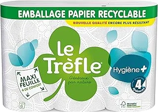 Le Trefle Higiena+ - Papier toaletowy - x6 rolek - 4 warstwy - ostateczny komfort - Niezwykła miękkość - Maxi Arkusze - Opakowanie nadające się do recyklingu - certyfikat FSC® Mixed