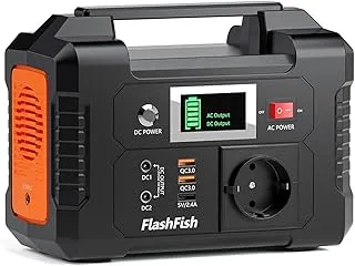 Flashfish 200W Przenośna Stacja Zasilająca 151Wh, Generator Słoneczny 230 V AC,2 porty DC i 3 porty USB, z Wysokiej Jakości Baterią Litowo-jonową, Przenośny Powerbank na Kemping, Awarie Prądu