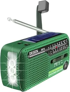 DEGEN DE13 Wind Up Radio korbowe solarne FM AM SW awaryjne radio pogodowe latarka SOS alarm ładowalny telefon komórkowy do użytku awaryjnego i na zewnątrz zielony