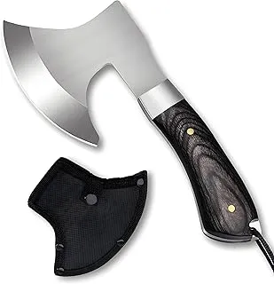 Omesio Mini siekiera survivalowa, mała siekiera outdoorowa, toporek, Full-Tang 19,3 cm, survivalowa siekiera z drewna, wytrzymała (C043)